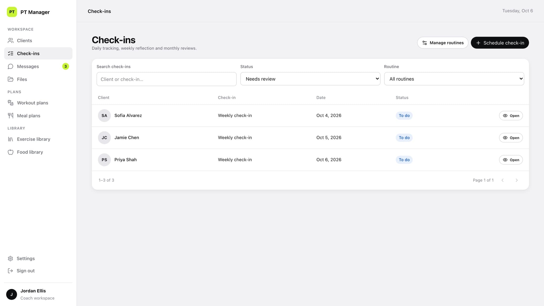 Coachwerkplek: check-ins die op review wachten