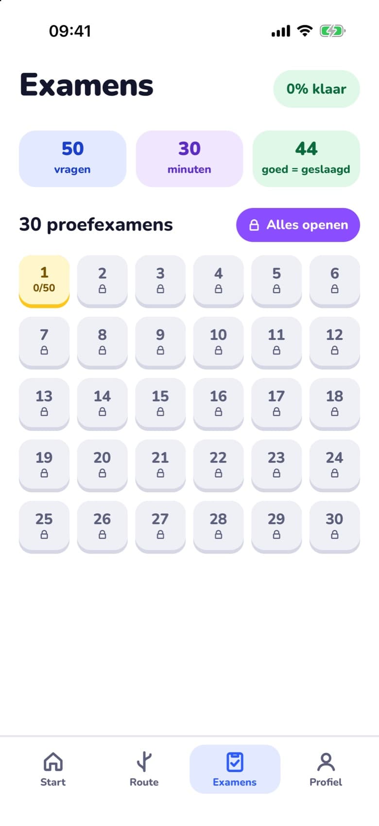 Dertig examens, het eerste gratis